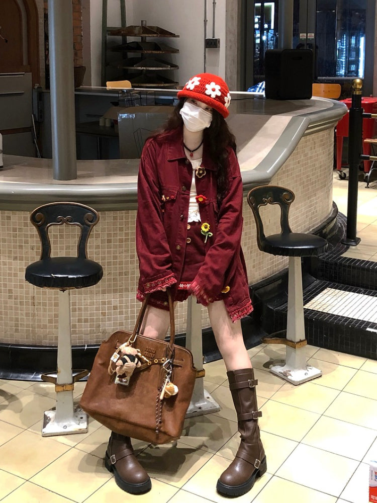 Crochet Bloom Button Denim Jackets-ntbhshop