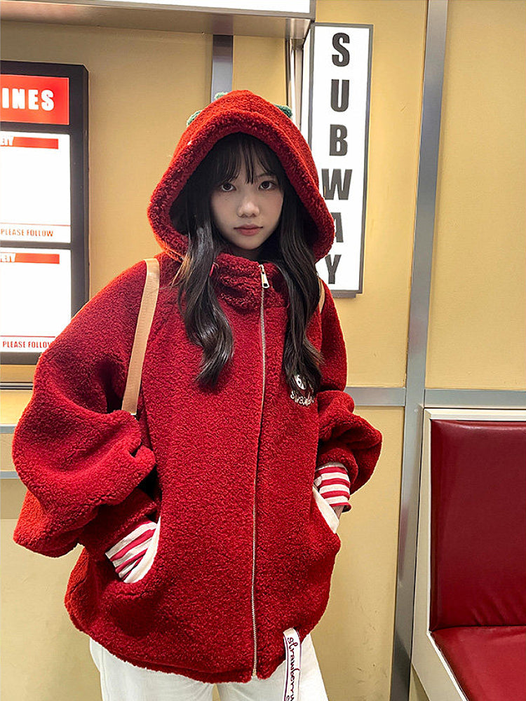 Winter Strawberry Fleece Jacket-Outerwear-ntbhshop