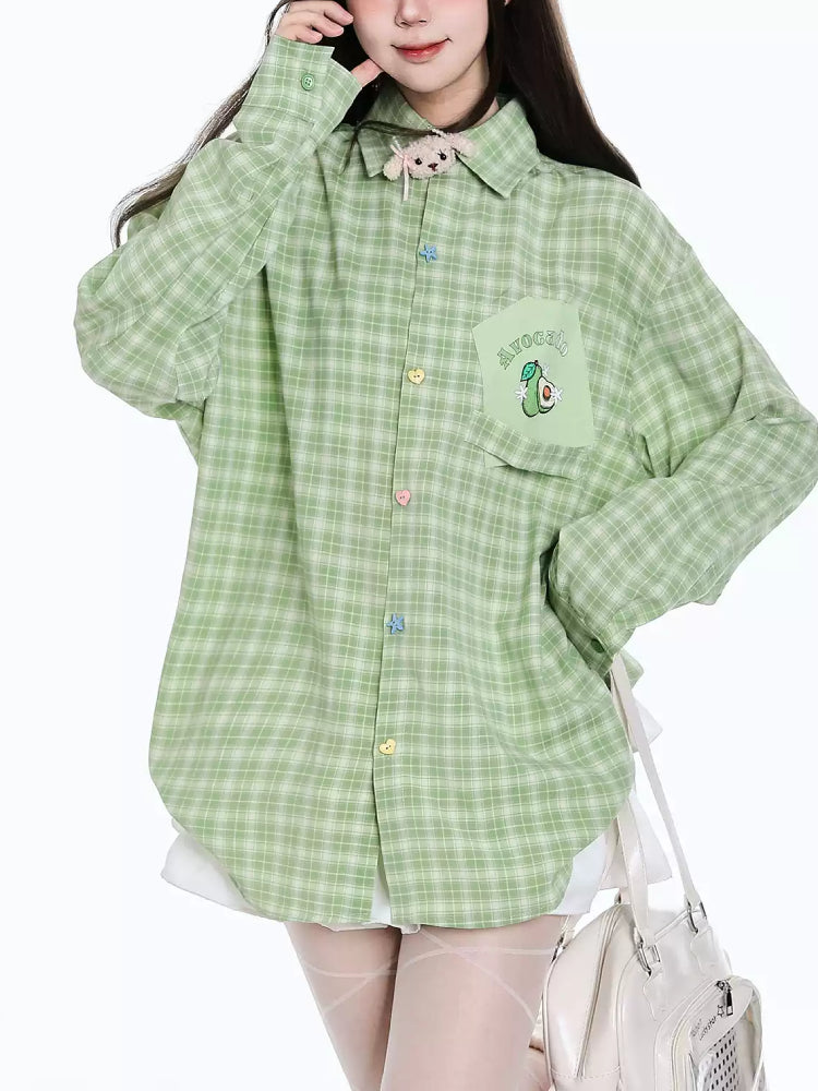 Fruit Pop Whimsy Patch Plaid Shirts-ntbhshop