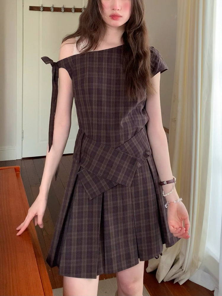 Oakmere Off-Shoulder Plaid Dress-ntbhshop