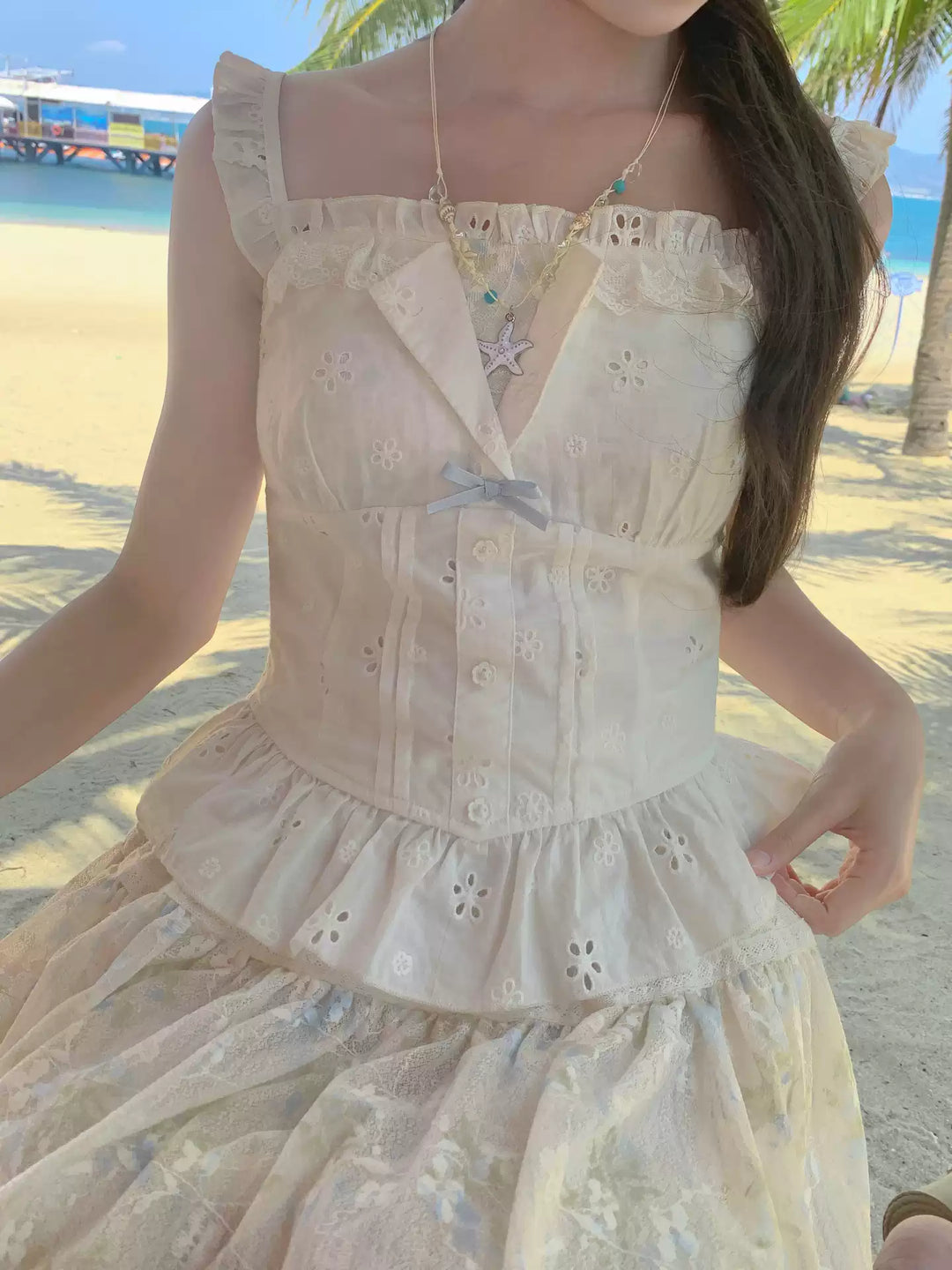 Sweetheart Eyelet Peplum Cami-Tops-ntbhshop