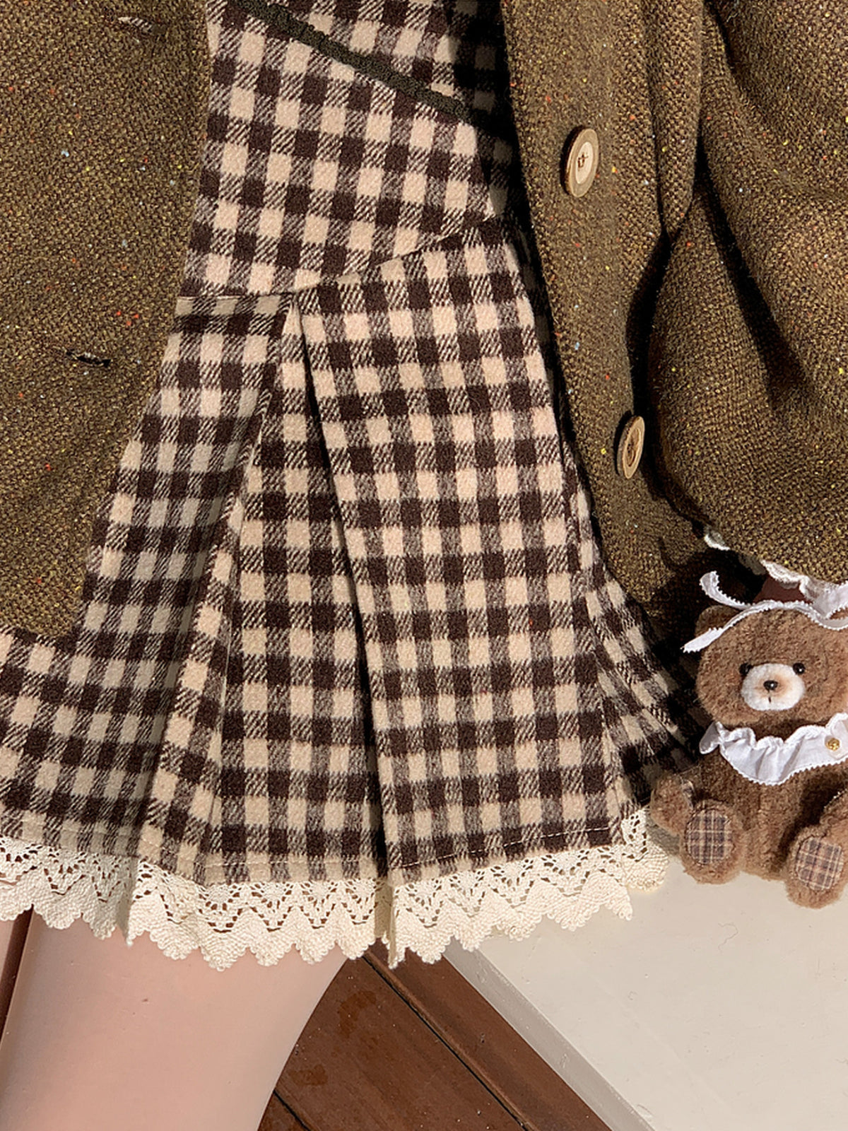 Biscuit Academia Plaid Pleated Skirt-Bottoms-ntbhshop