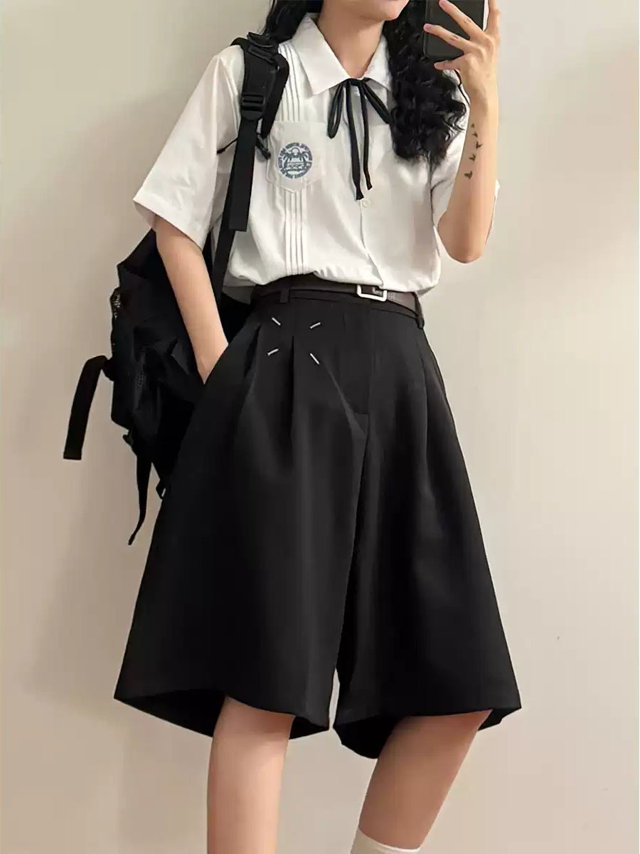 Side Note Pleat Shorts-Bottoms-ntbhshop