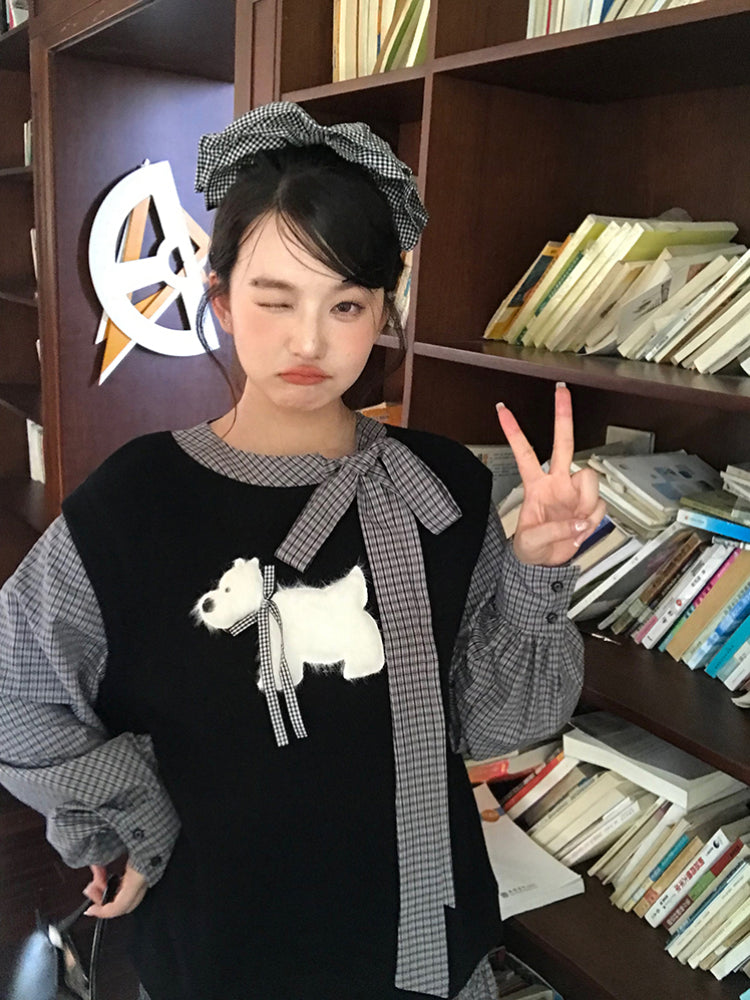 White Puppy Tale Whimsy Plaid Dress-ntbhshop