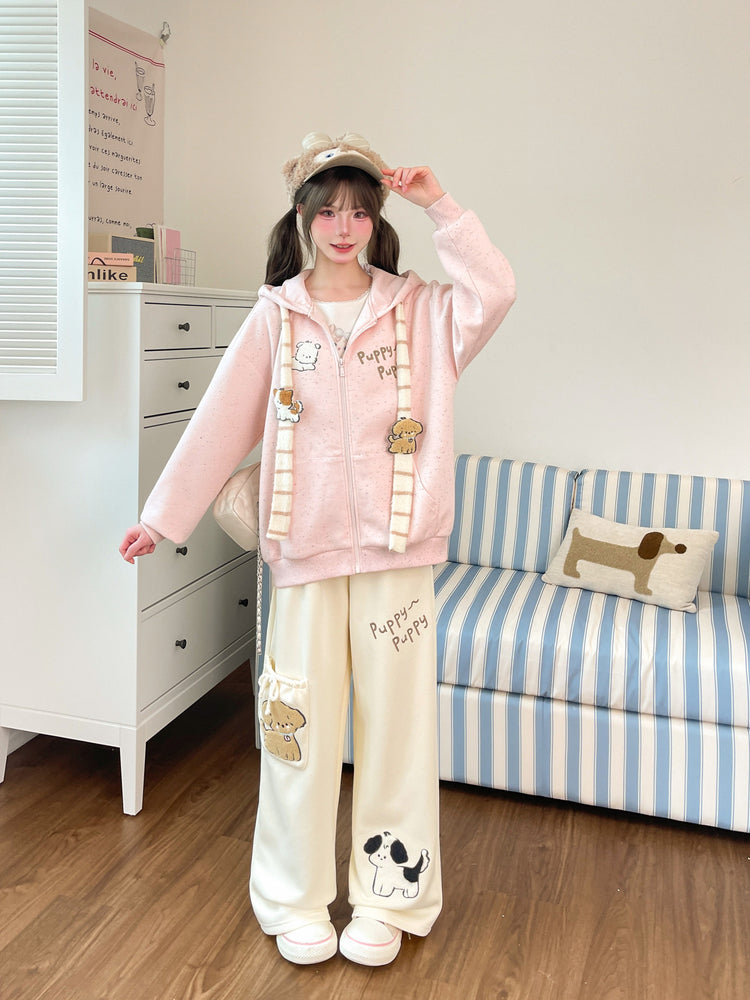 Puppy Scarfy Zip Hoodie-Tops-ntbhshop