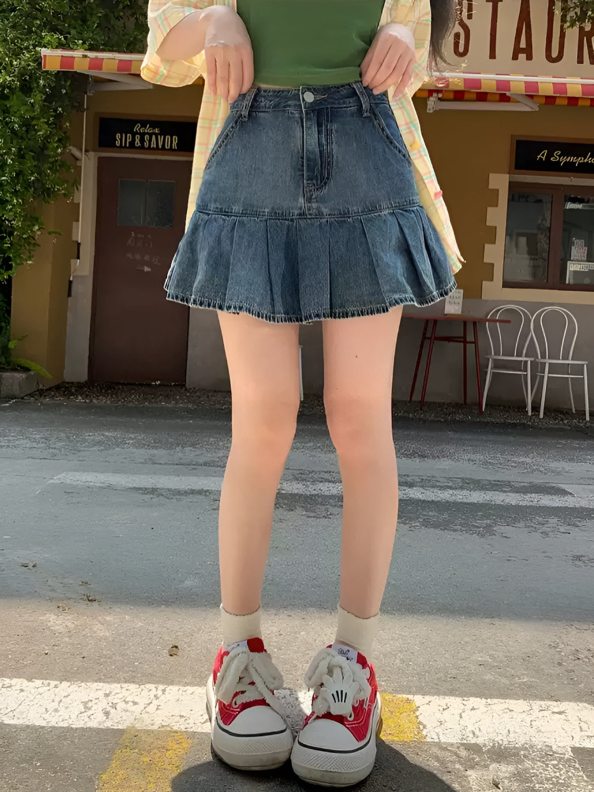 Denim Frame Pleat Skirt-Bottoms-ntbhshop