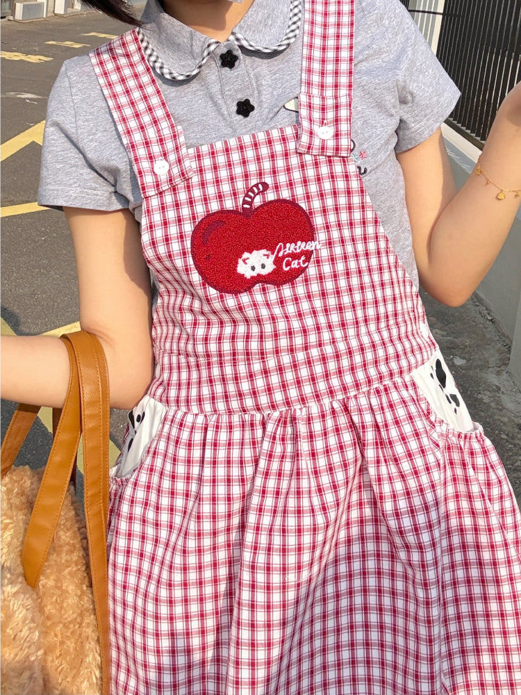 Apple Cat Plaid Bubble Dress-ntbhshop
