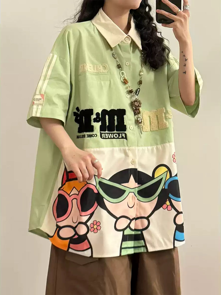 Power Club Cartoon Patch Shirts-Tops-ntbhshop