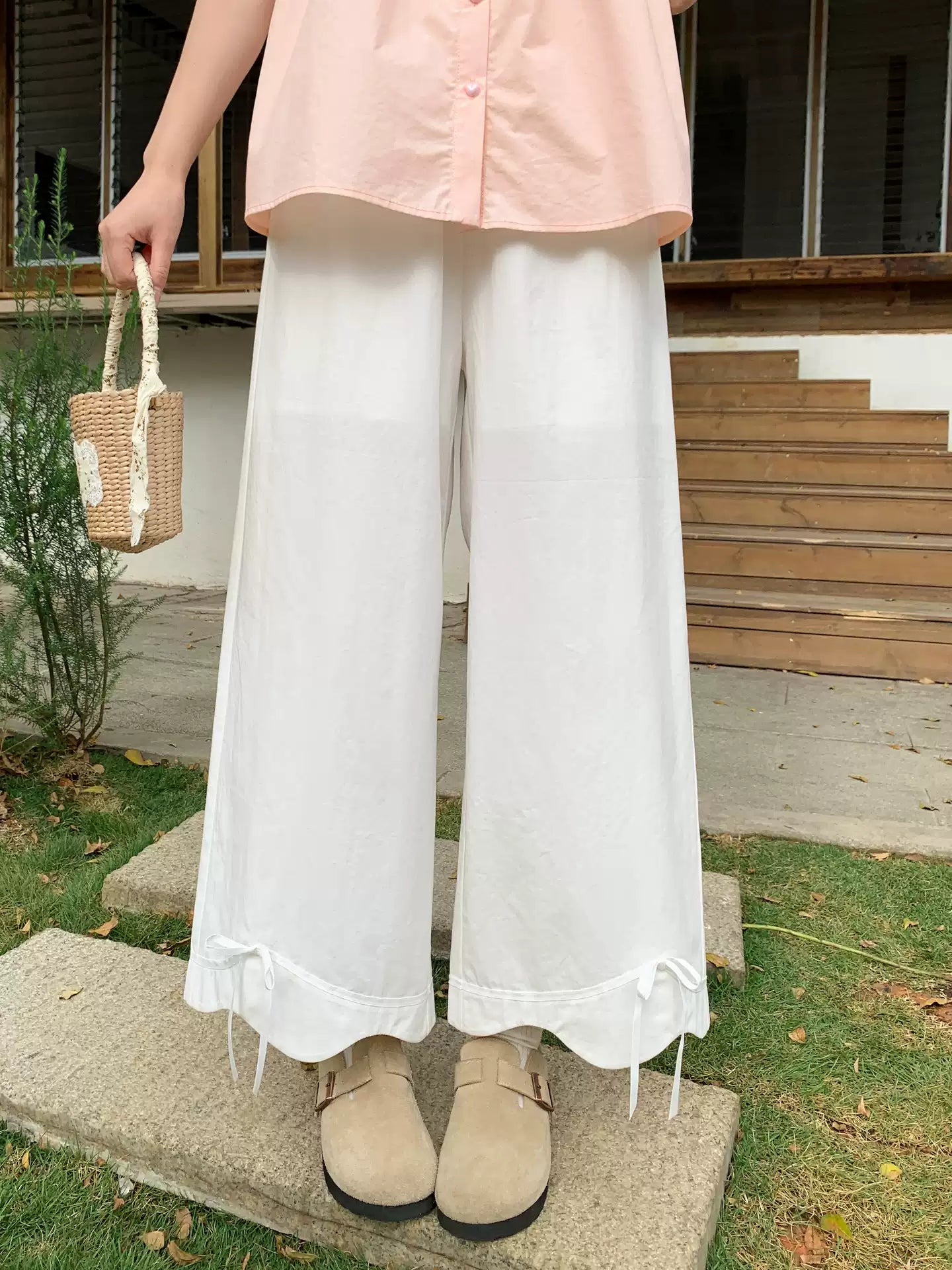 Cloud Bow Straight Pants-Bottoms-ntbhshop