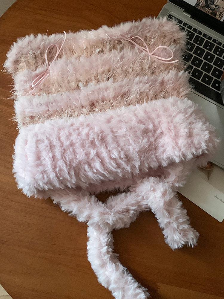 Snowy Kitten Bow Plush Hats-ntbhshop