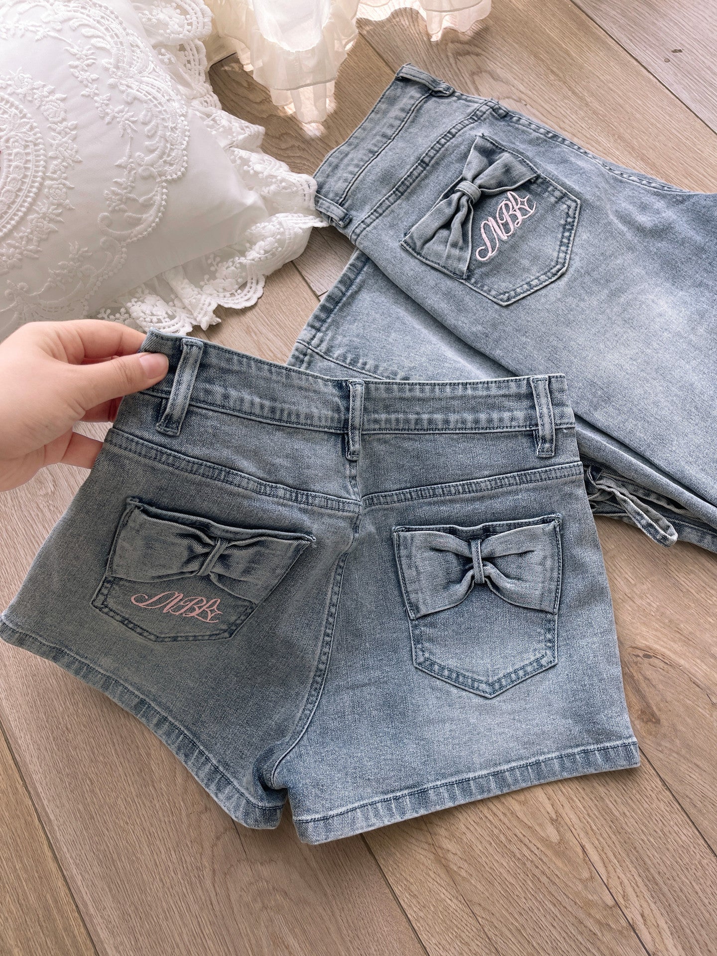 Ribbon Bow Denim Shorts-Bottoms-ntbhshop