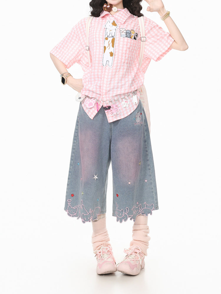 Kitten Picnic Gingham Shirt-Tops-ntbhshop