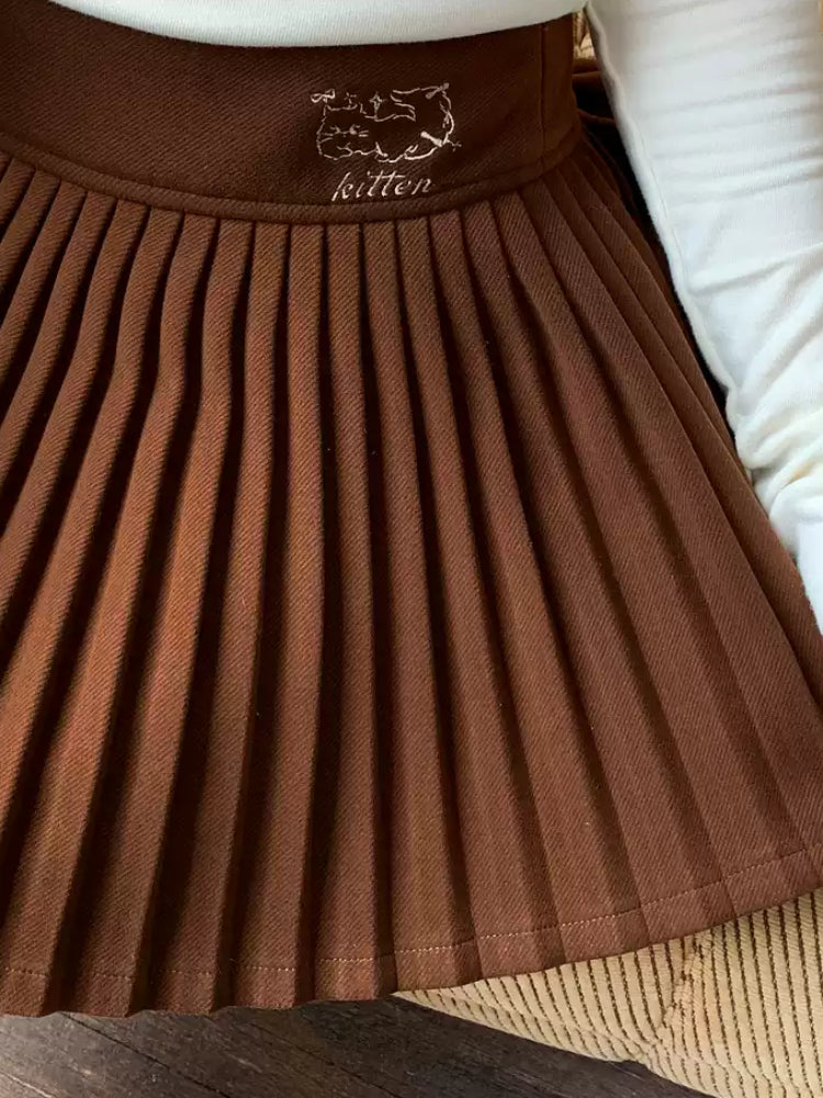 Kitten Latte Brunch Pleated Skirts-ntbhshop