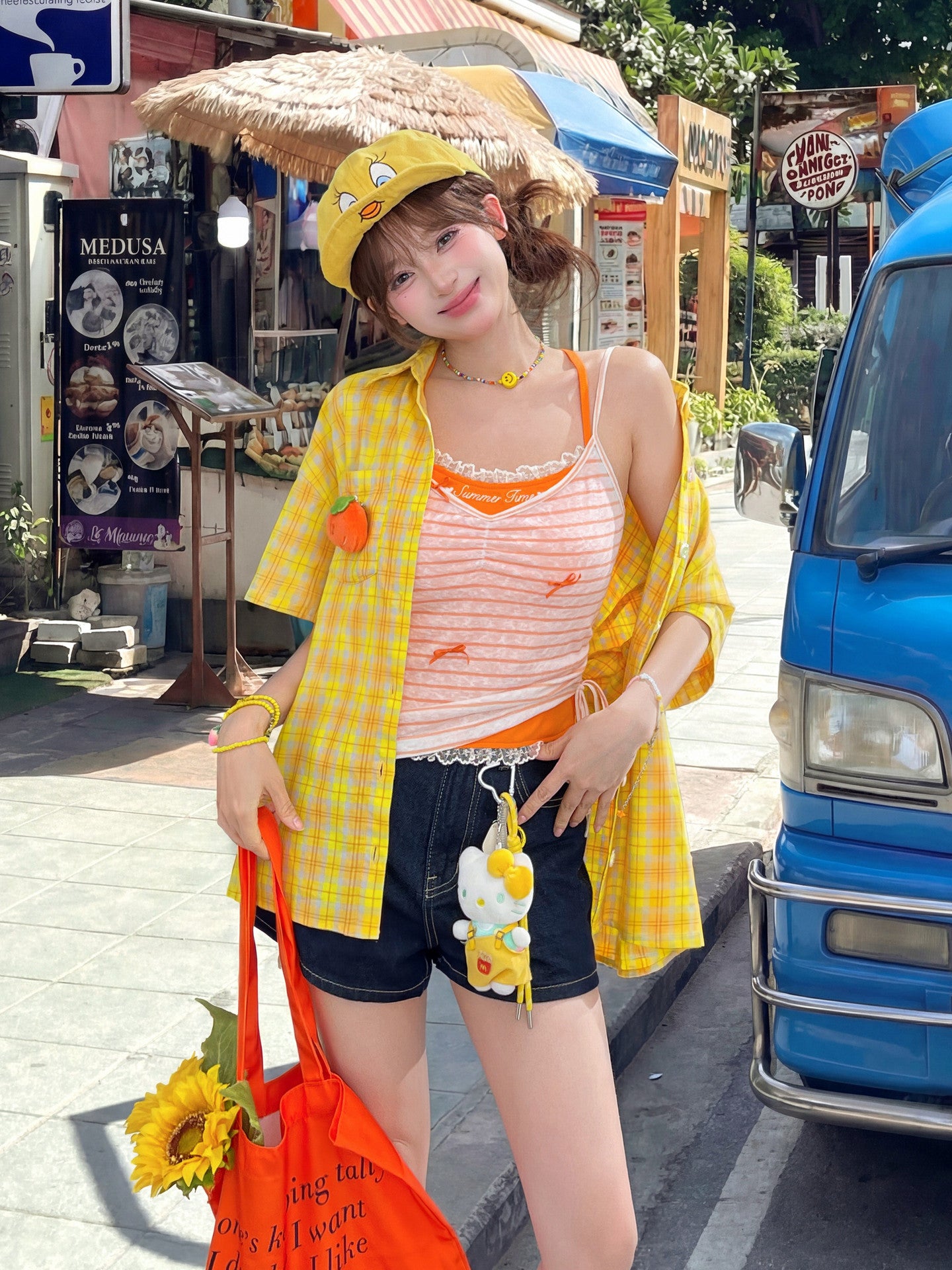 Tangerine Milk Gingham Shirt-Tops-ntbhshop