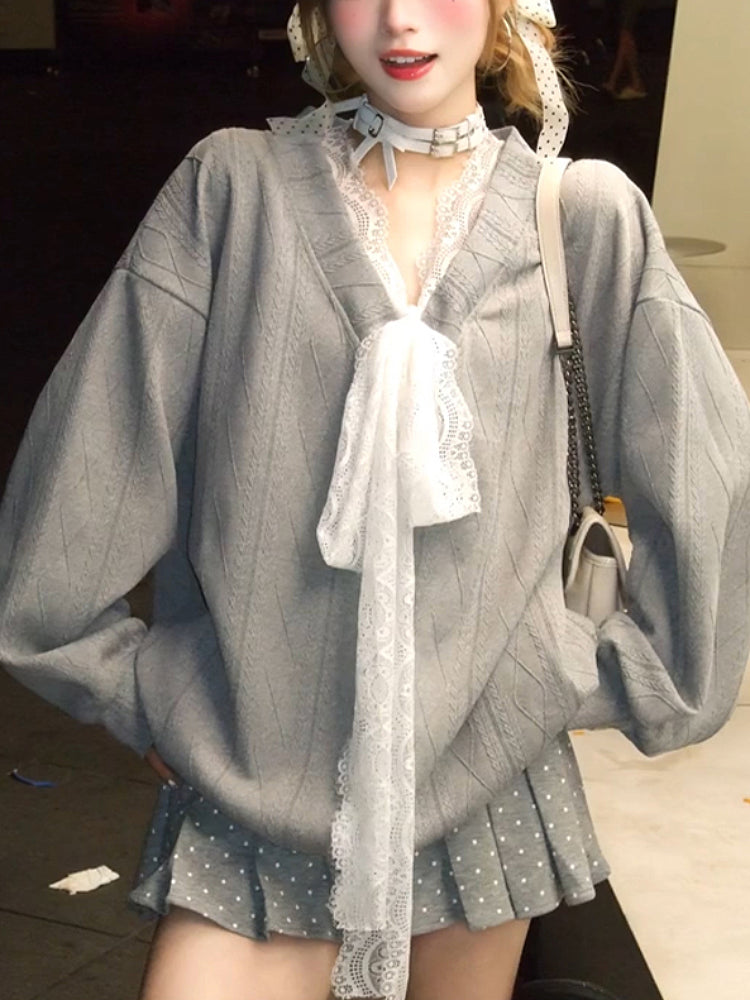 Soft Hour Lace Collar Sweatshirt-ntbhshop