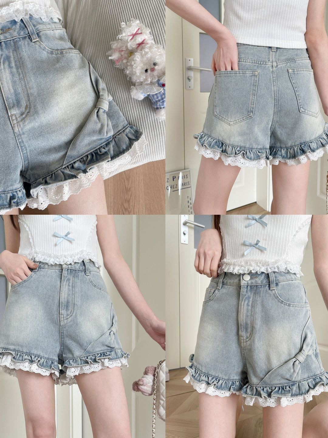 Cloud Ribbon Denim Shorts-Bottoms-ntbhshop