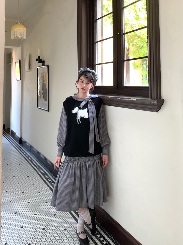 White Puppy Tale Whimsy Plaid Dress-ntbhshop