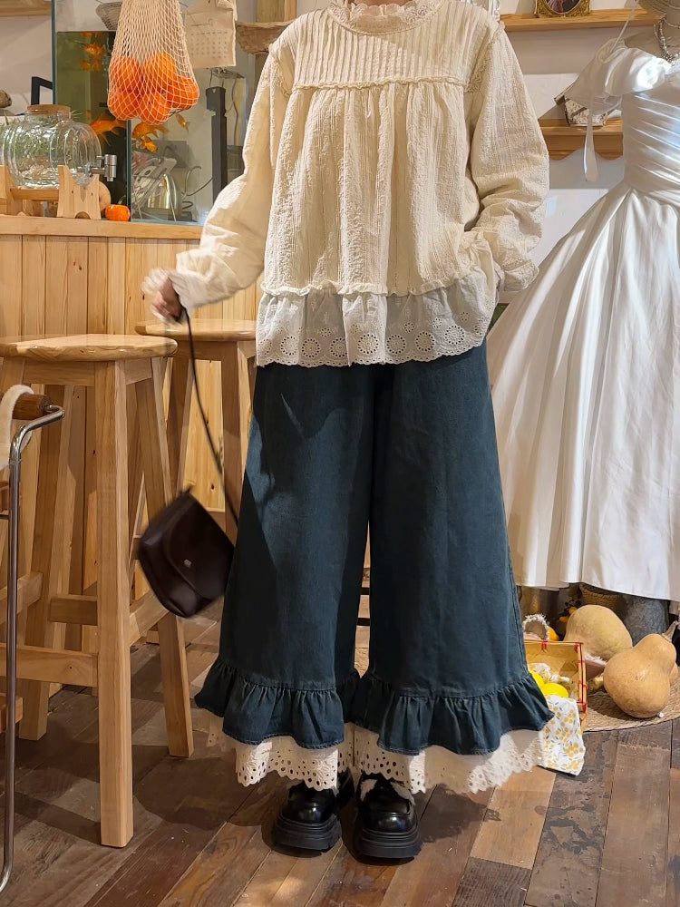 Denim Bloom Lace Flare Jeans-ntbhshop