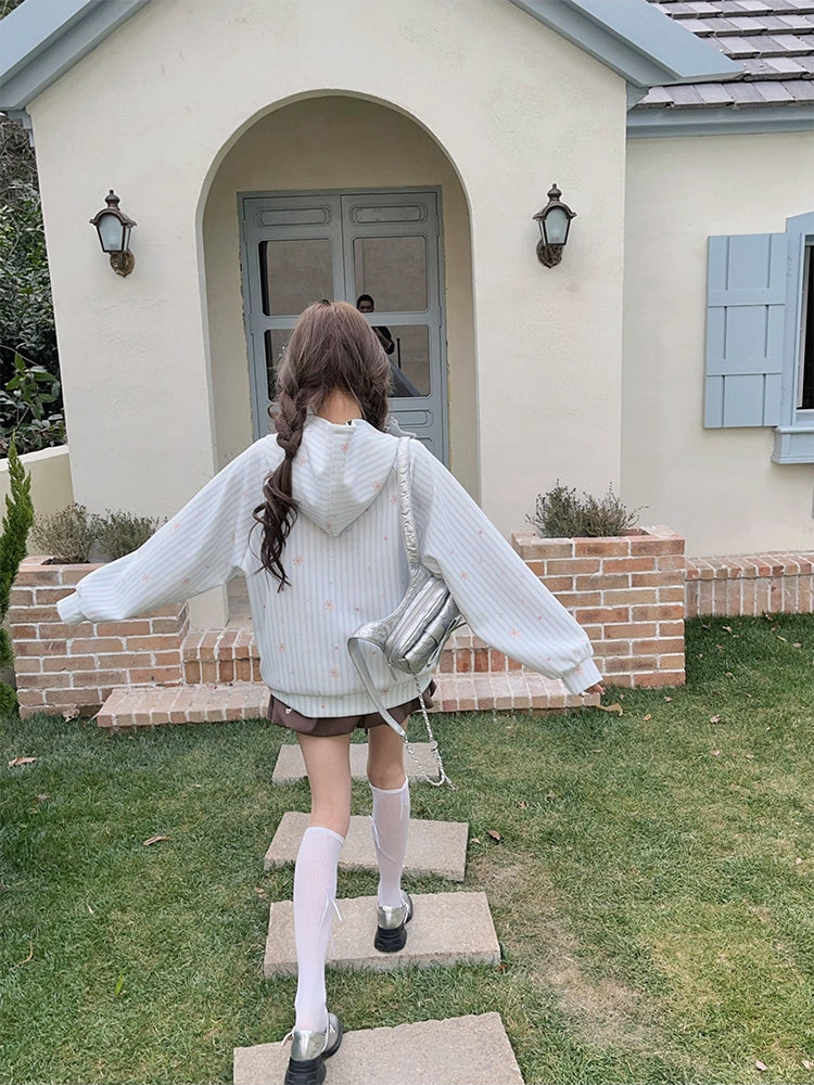 Bunny Ear Stripe Raglan Hoodie-ntbhshop