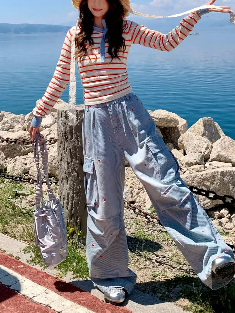 Cherry Cherry Stripe Slim Knit Tops-ntbhshop