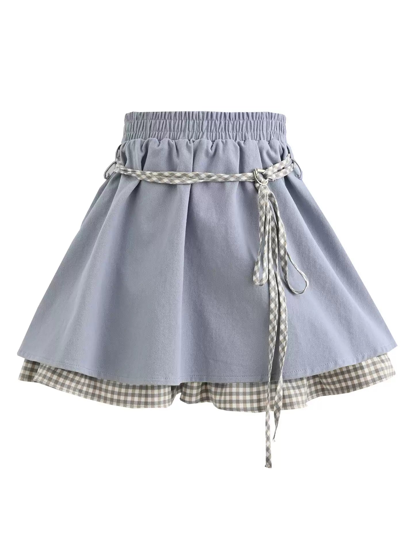 Cloud Frost Gingham Layer Skirt-Bottoms-ntbhshop