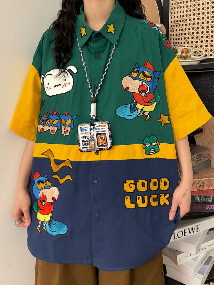 Lucky Star Cartoon Patch Shirts-Tops-ntbhshop