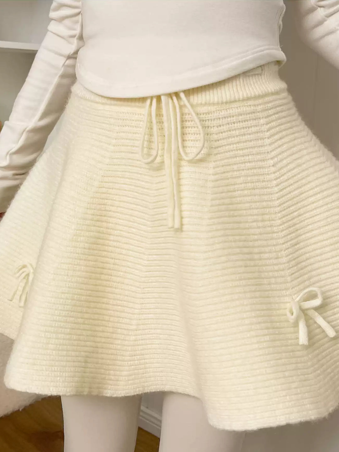 Soft Bow Knit Skirts-Bottoms-ntbhshop