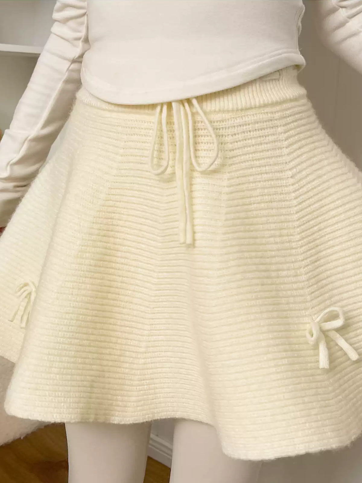 Soft Bow Knit Skirts-Bottoms-ntbhshop