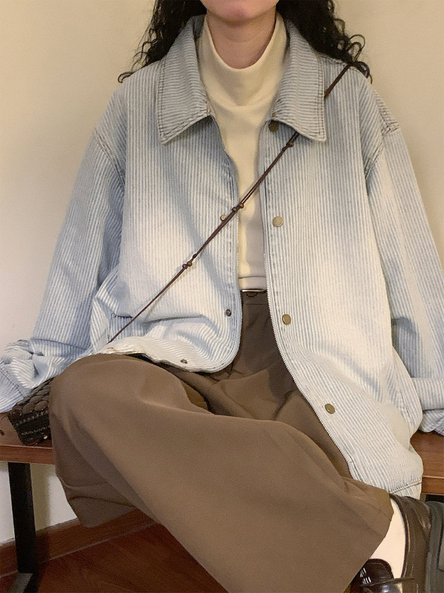 Mist Stripe Denim Jacket-Outerwear-ntbhshop