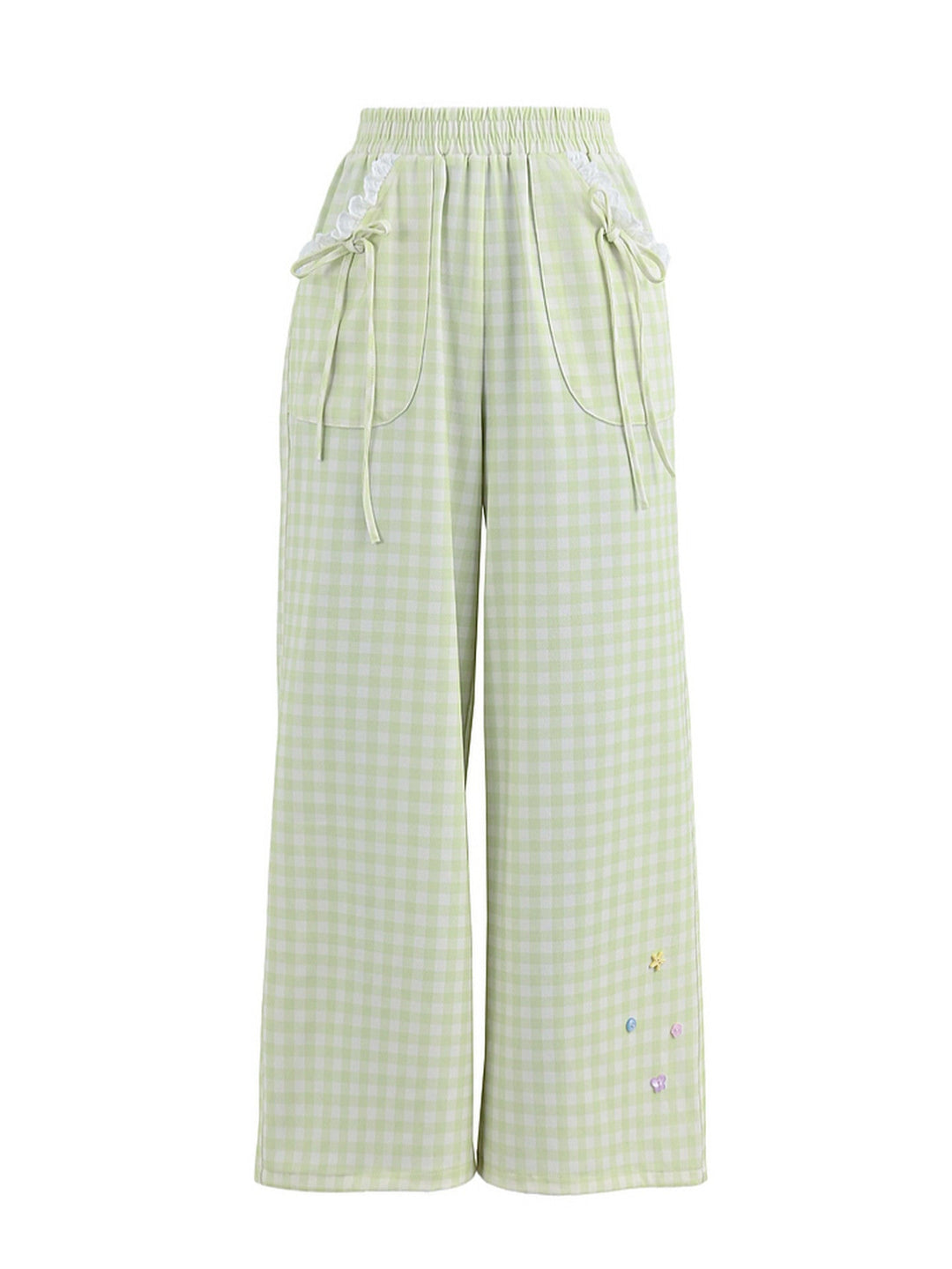 Matcha Gingham Wide Leg Pants-Bottoms-ntbhshop