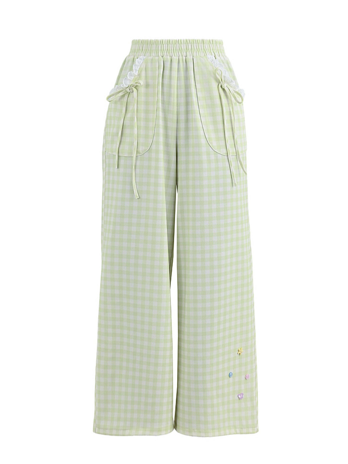 Matcha Gingham Wide Leg Pants-Bottoms-ntbhshop
