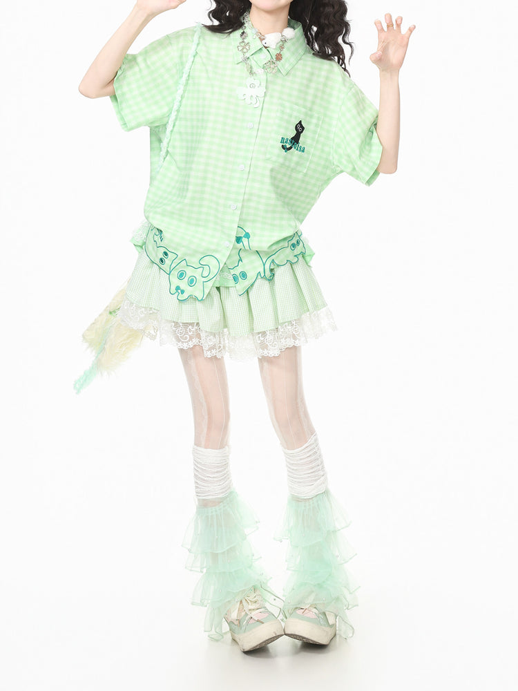 Whimsy Kitty Gingham Shirts-Tops-ntbhshop