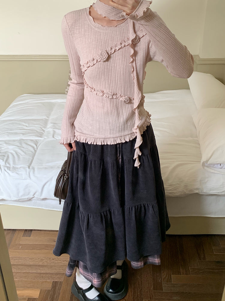 Rosette Whisper Knit Top & Layered Skirt-ntbhshop