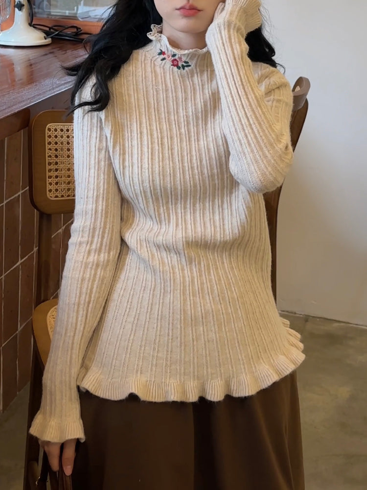 Wildflower Embroidery Knit Turtlenecks-ntbhshop