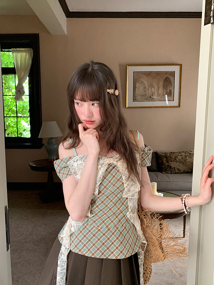 Willow Check Mesh Bow Plaid Cami-ntbhshop