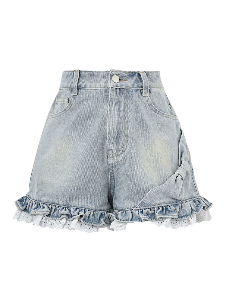 Cloud Ribbon Denim Shorts-Bottoms-ntbhshop