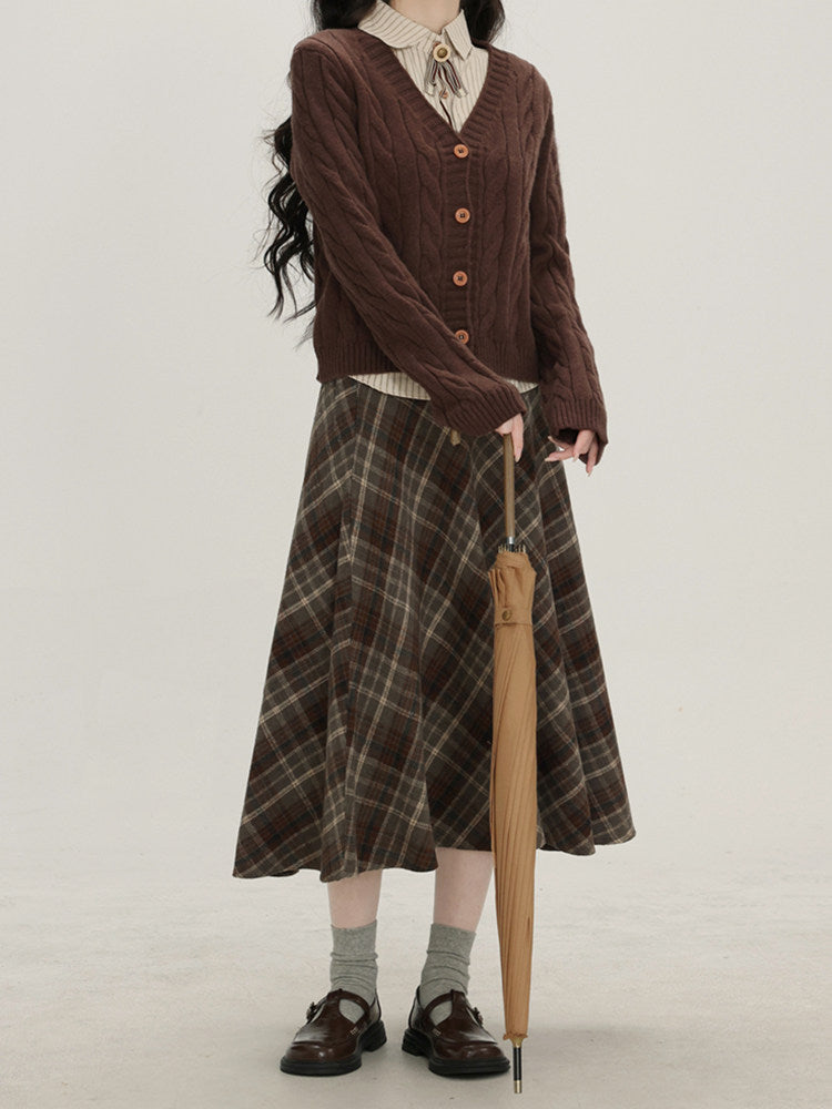 Autumn Poetry Cardigan Top & Midi Skirt-Sets-ntbhshop