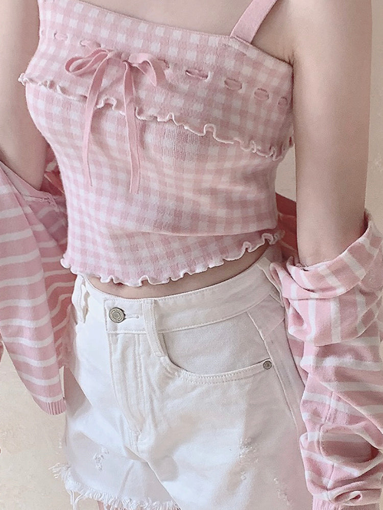 Pastel Plaid Knit Camisoles-ntbhshop