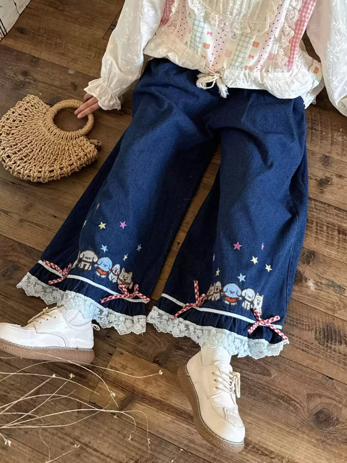 Mori Puppy Lace Jeans-Bottoms-ntbhshop