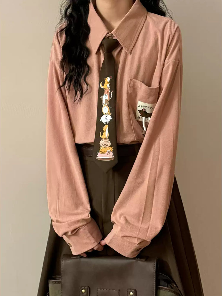 Chestnut Corduroy Tie Shirts-Tops-ntbhshop