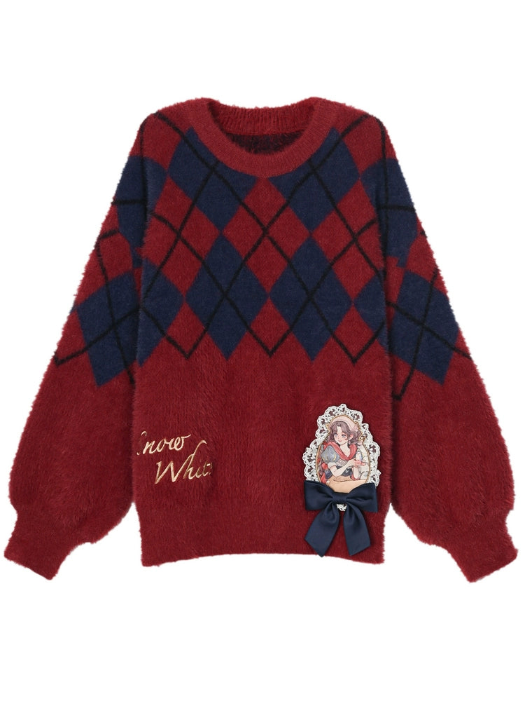 Christmas Snow White Soft Mohair Diamond Sweater-ntbhshop