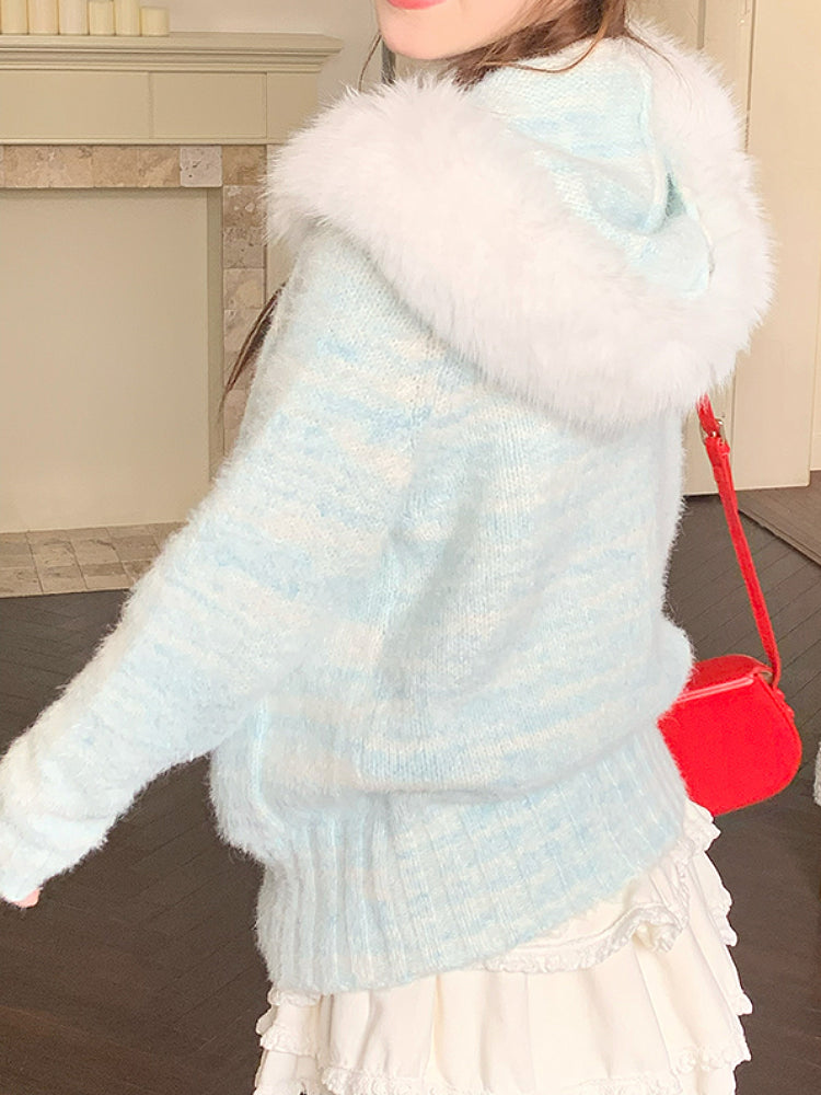 Blueberry Cloud Knit Hooded Cardigan-Outerwear-ntbhshop