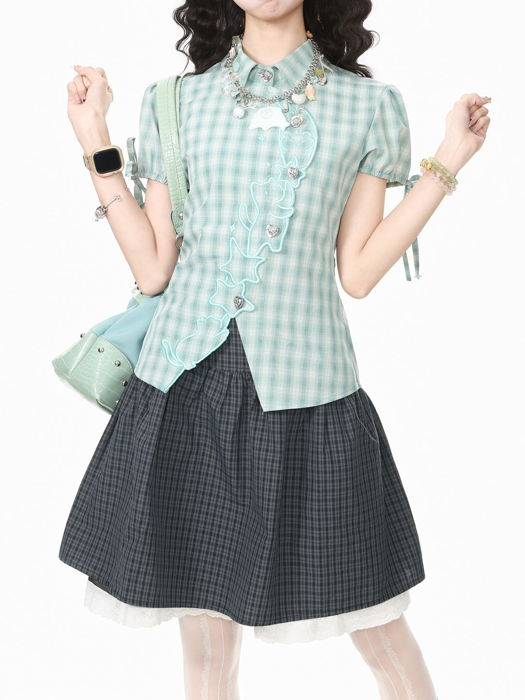 Minty Kitty Babydoll Blouse-Tops-ntbhshop