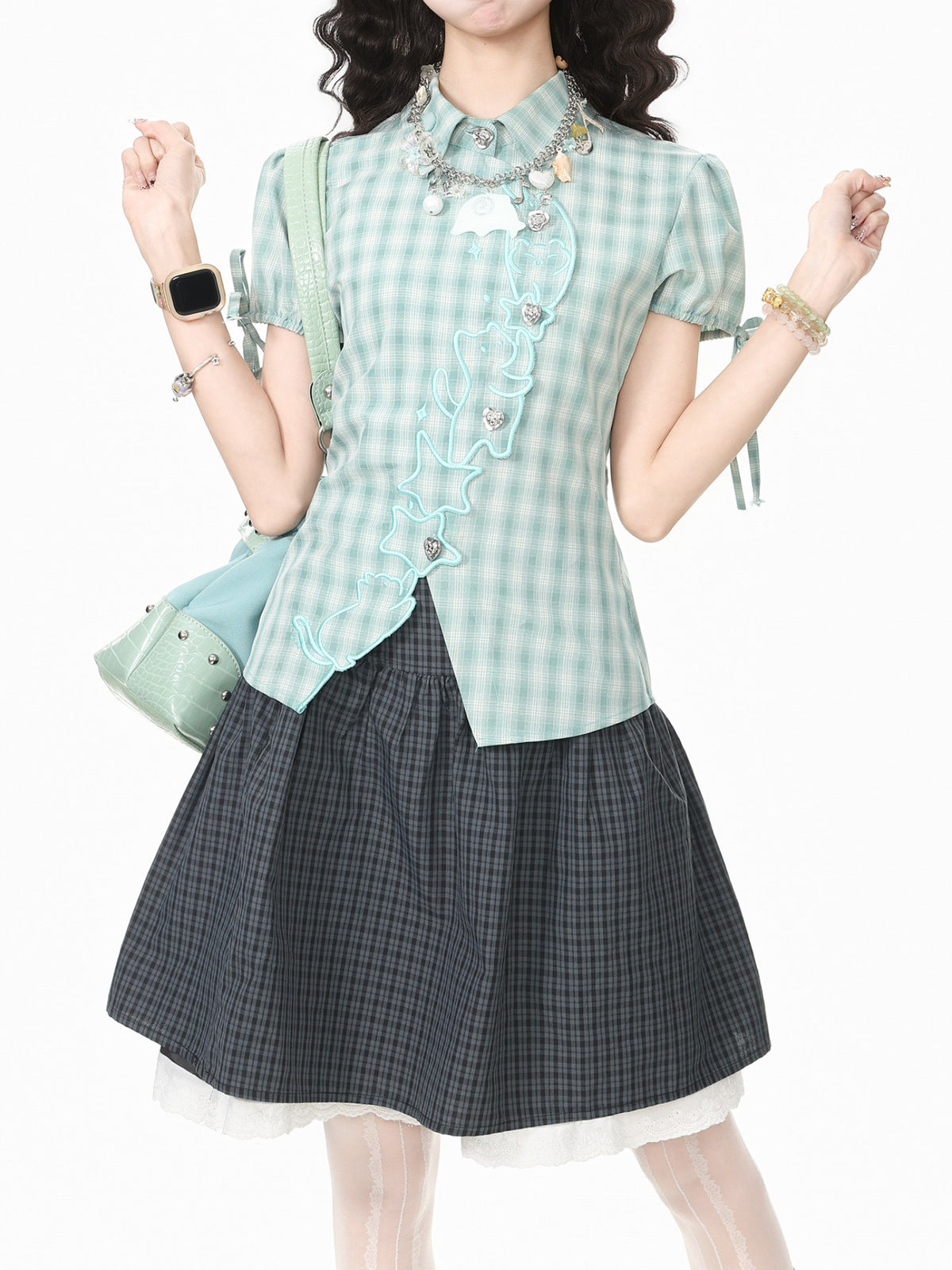 Minty Kitty Babydoll Blouse-Tops-ntbhshop