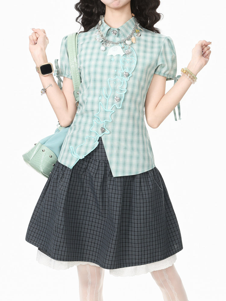 Minty Kitty Babydoll Blouse-Tops-ntbhshop