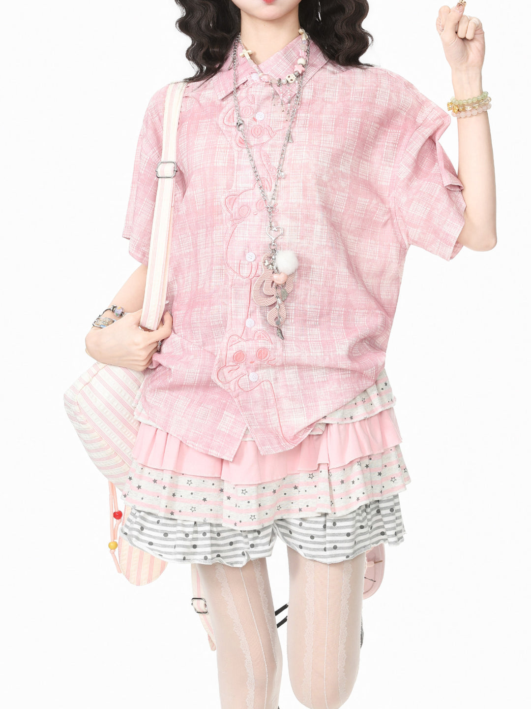 Kitty Giggle Plaid Shirts-Tops-ntbhshop