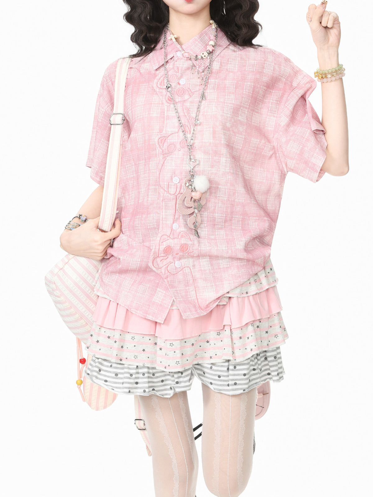 Kitty Giggle Plaid Shirts-Tops-ntbhshop