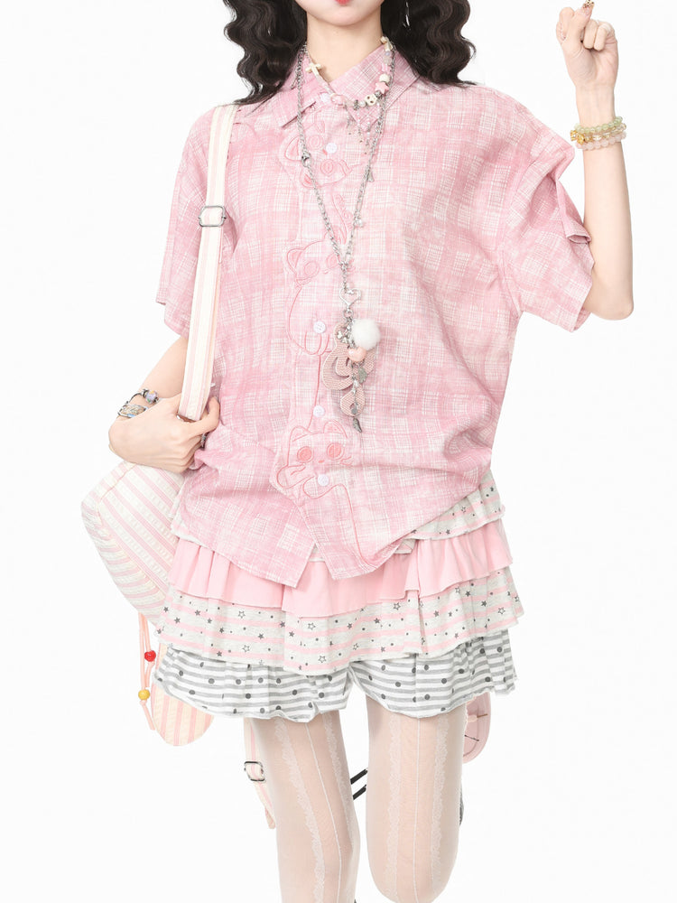 Kitty Giggle Plaid Shirts-Tops-ntbhshop