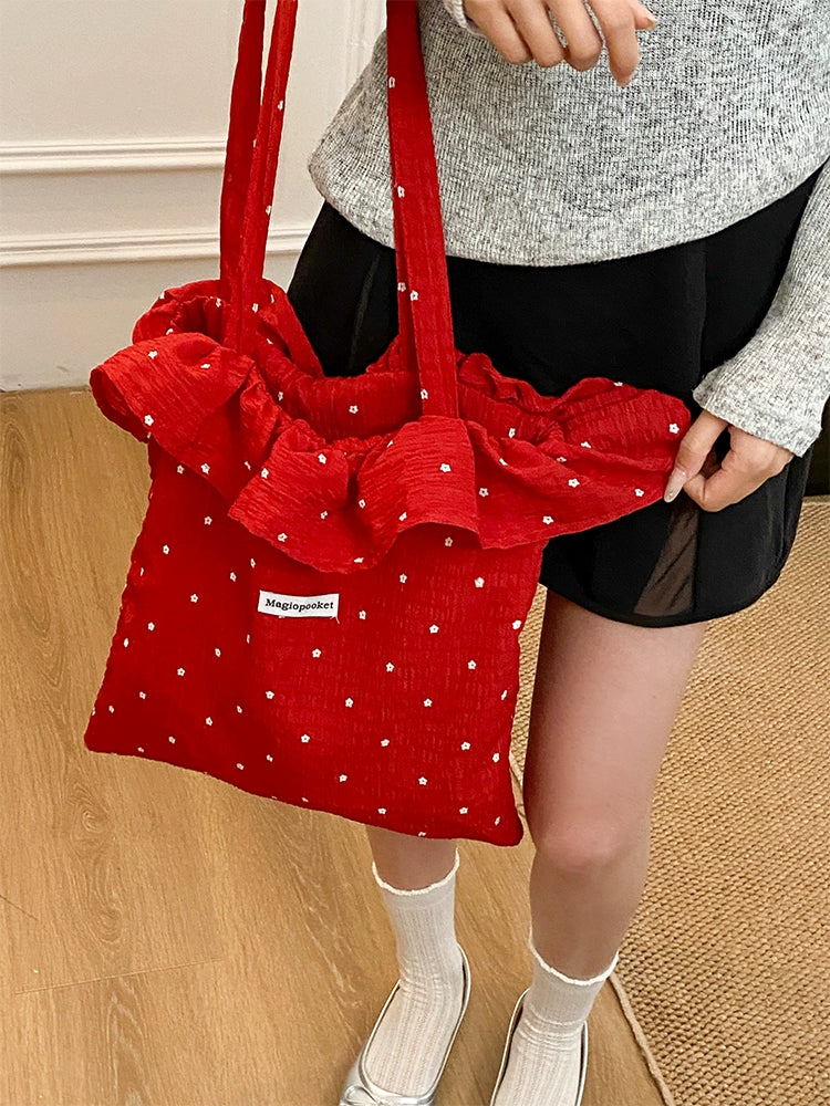 Flower Dot Ruffle Tote Bags-ntbhshop