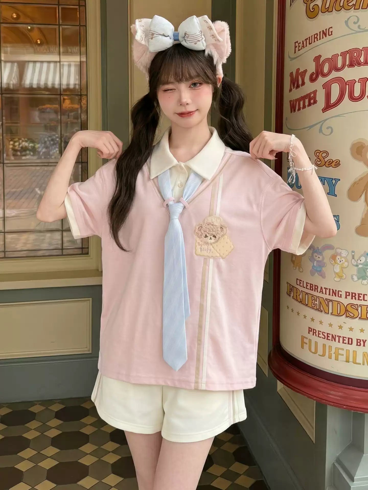 Sweet Bear Campus Tie Polo & Shorts-Sets-ntbhshop